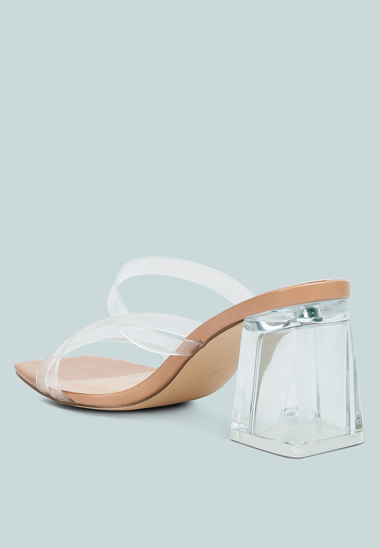 chartz multiple straps clear heel sandals#color_camel
