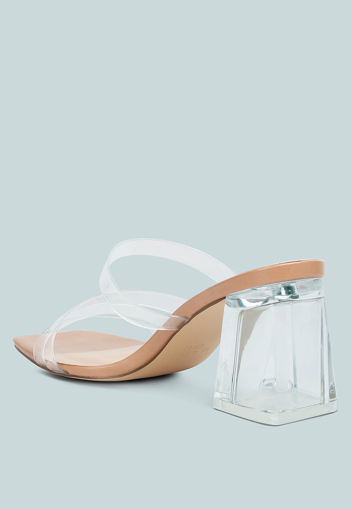 chartz multiple straps clear heel sandals#color_camel