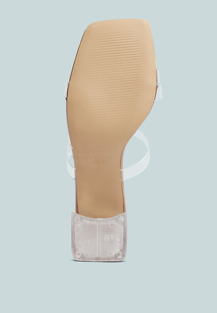 chartz multiple straps clear heel sandals#color_camel