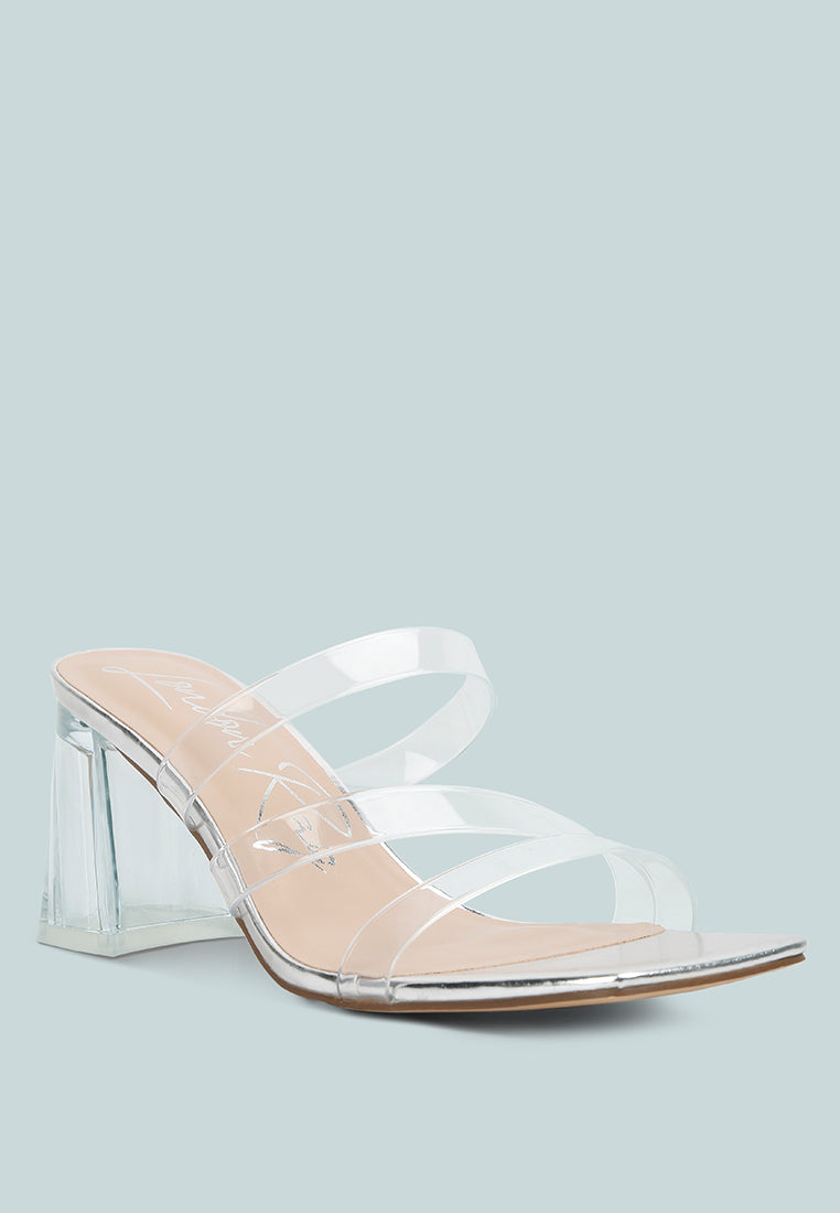 chartz multiple straps clear heel sandals#color_silver