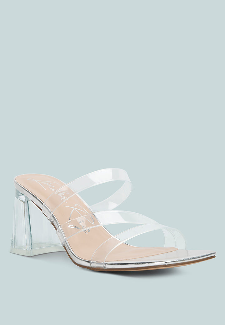 chartz multiple straps clear heel sandals#color_silver