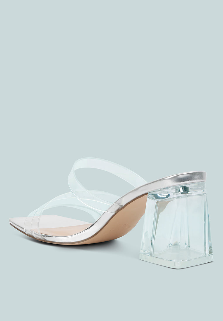 chartz multiple straps clear heel sandals#color_silver