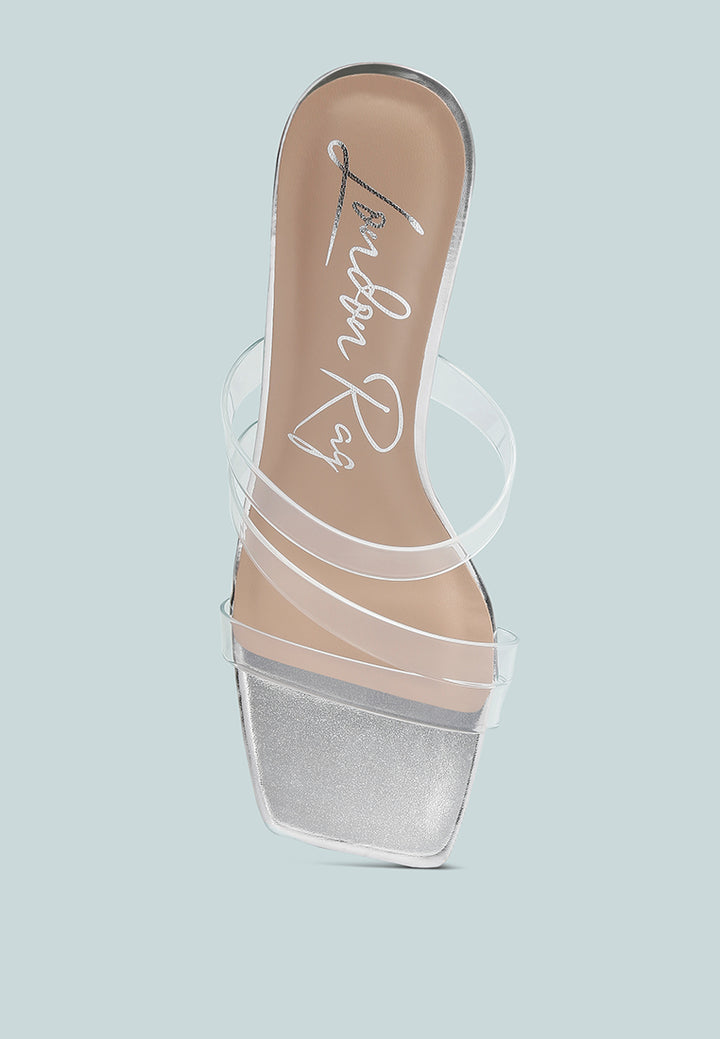 chartz multiple straps clear heel sandals#color_silver