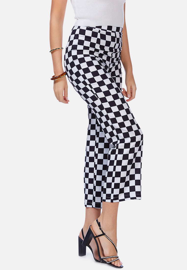 checkerboard culottes pants#color_black-white