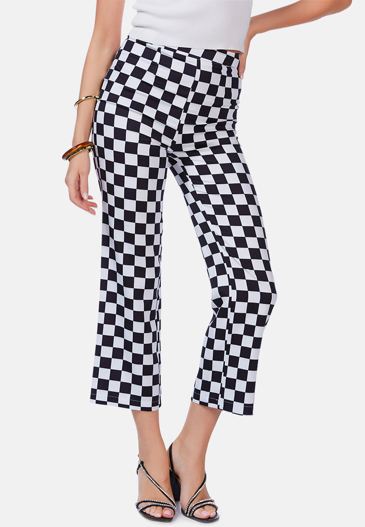 checkerboard culottes pants#color_black-white