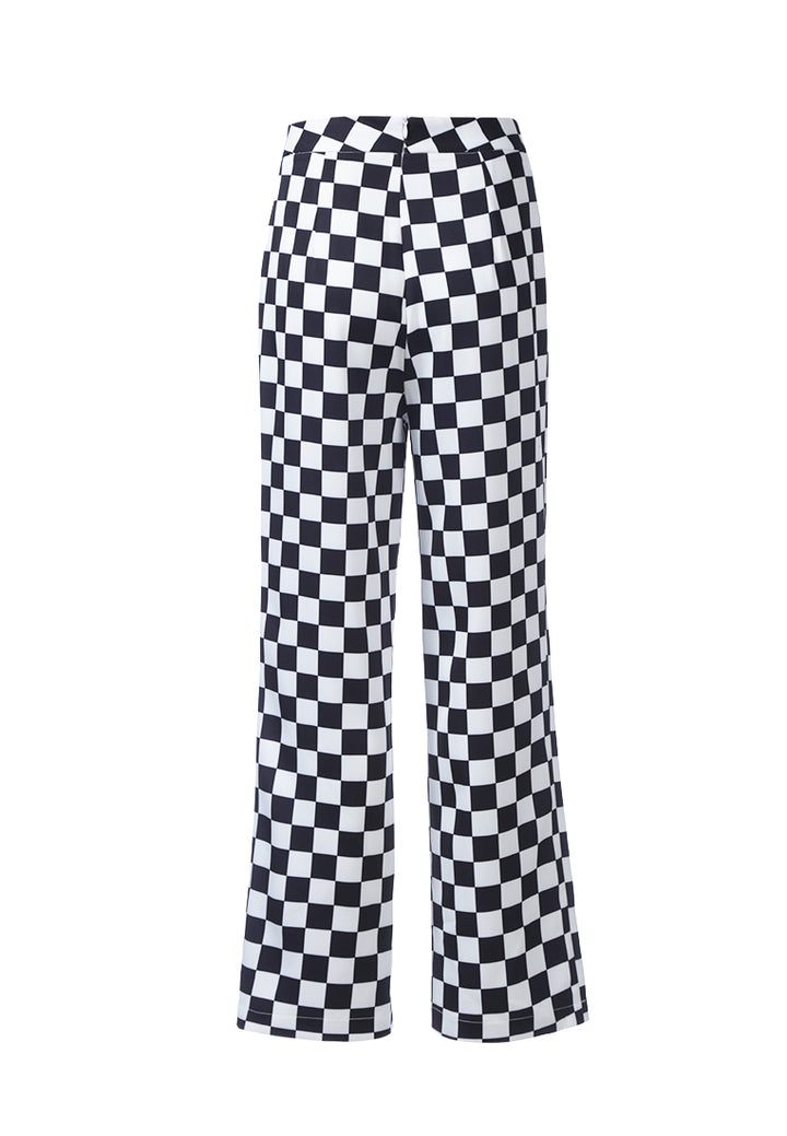 checkerboard culottes pants by ruw#color_black-white