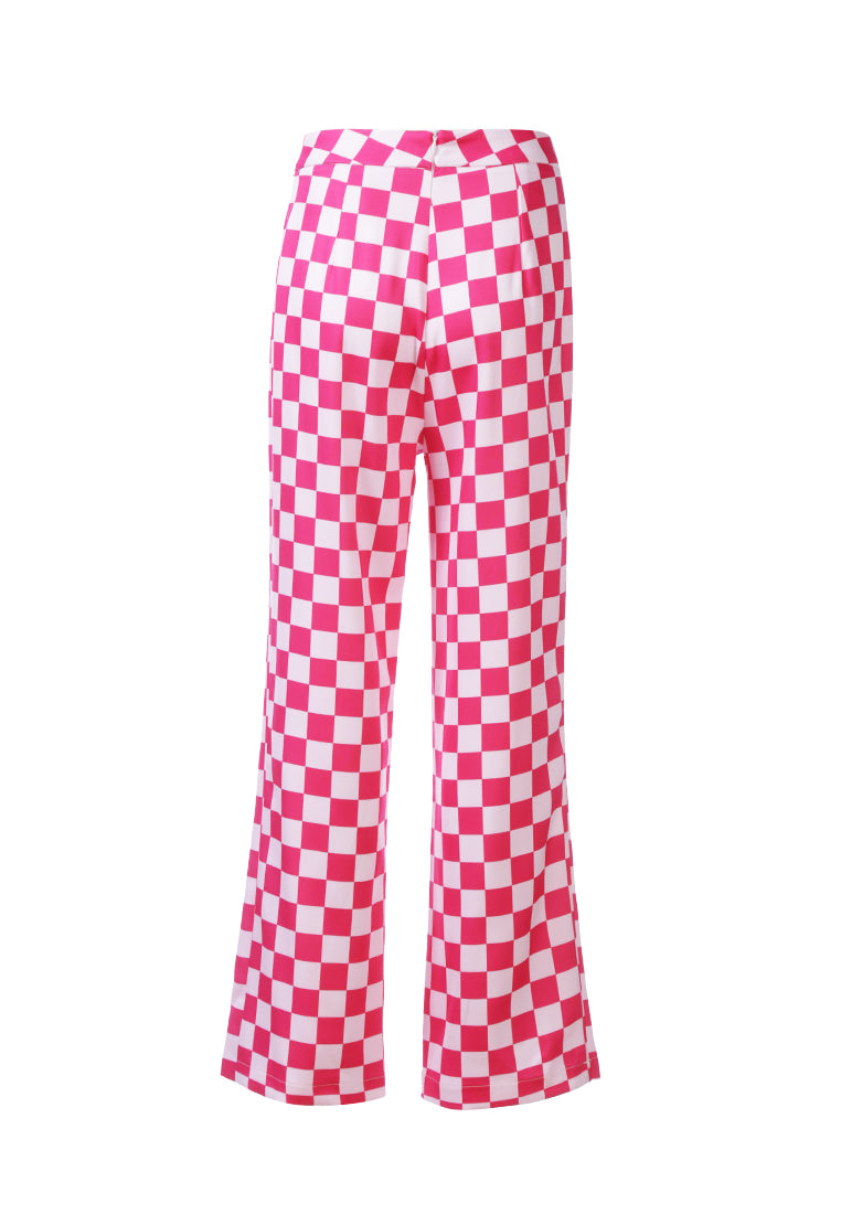 checkerboard culottes pants by ruw#color_pink