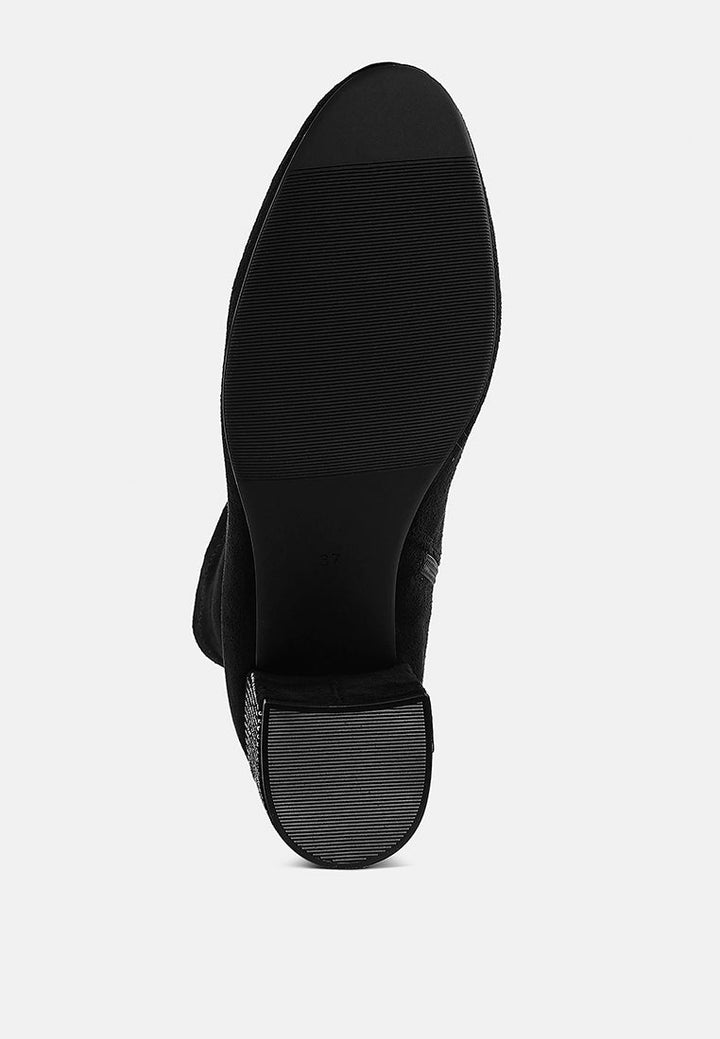 rhinestones embellished block heel boots by ruw#color_black