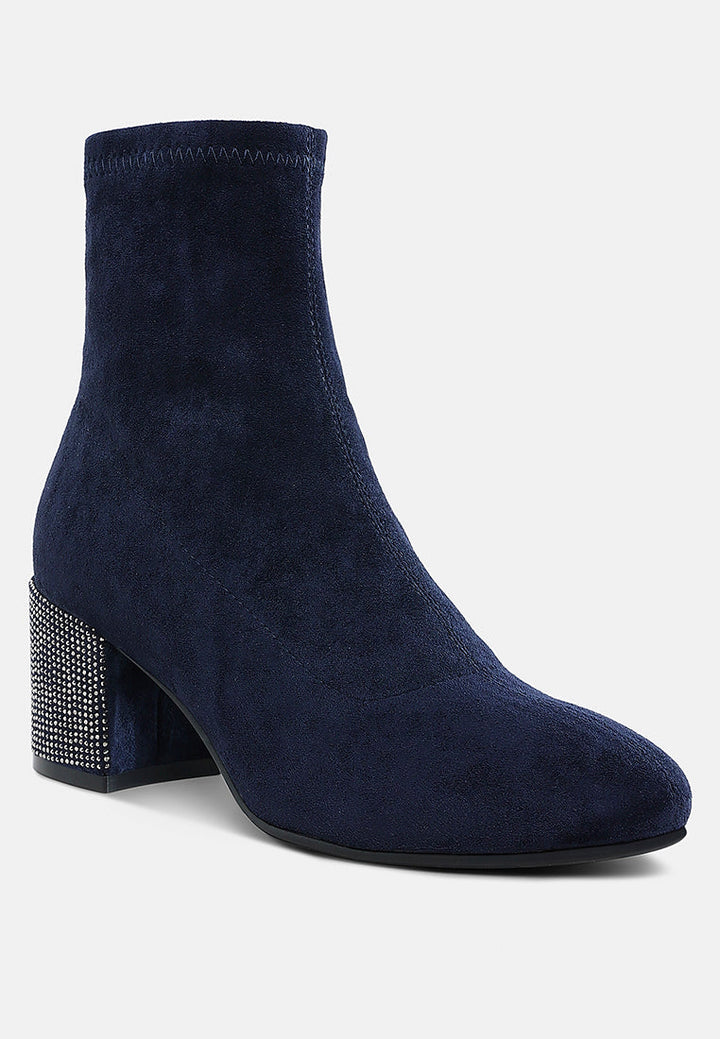 rhinestones embellished block heel boots by ruw#color_navy