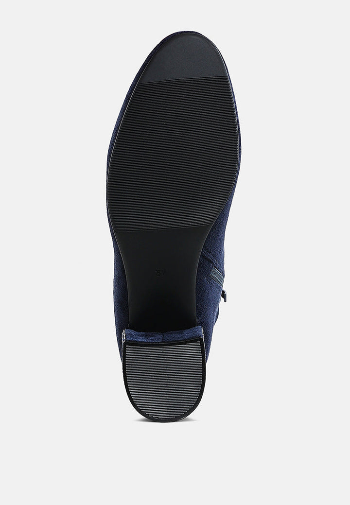 rhinestones embellished block heel boots by ruw#color_navy