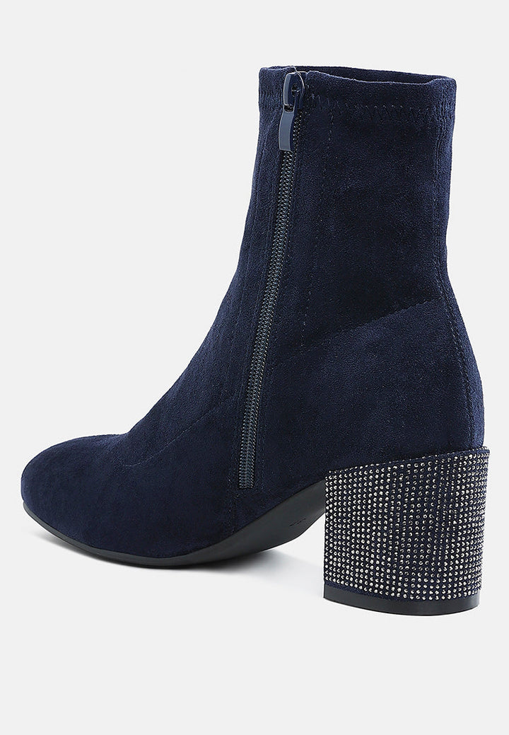 rhinestones embellished block heel boots by ruw#color_navy