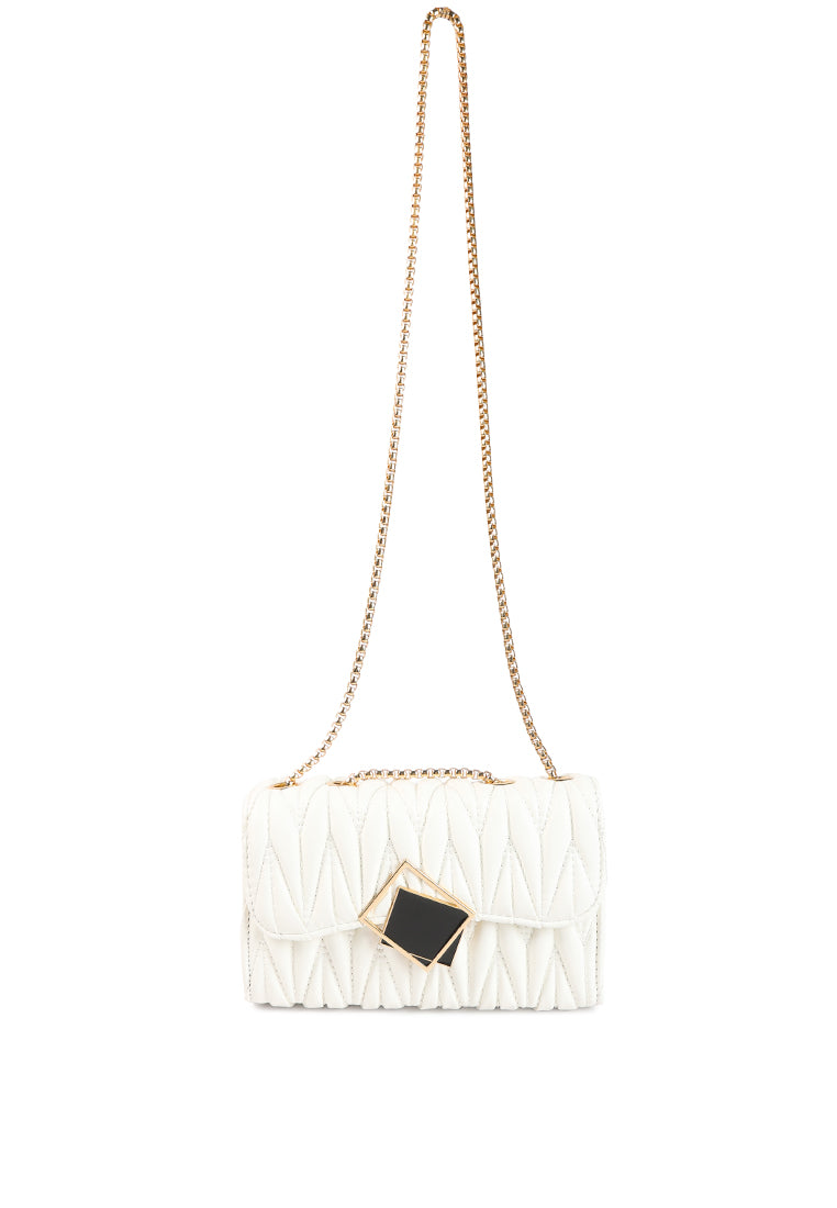 chevron quilted faux leather handbag#color_white
