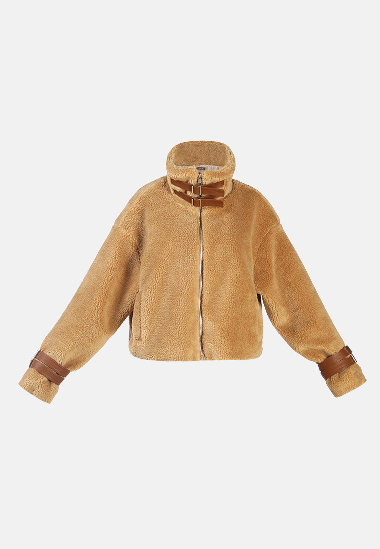 chill morning faux fur teddy jacket#color_camel