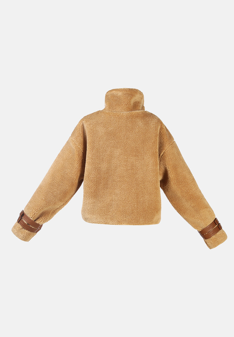 chill morning faux fur teddy jacket#color_camel