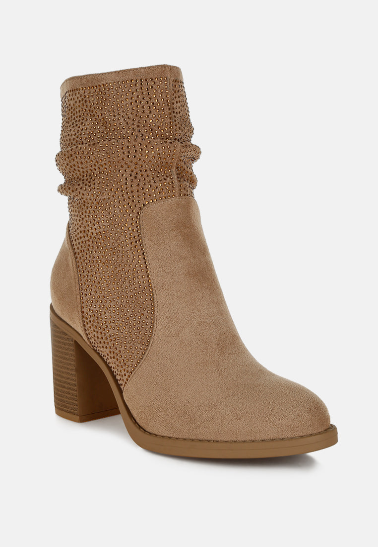 rhinestone studded slouchy ankle boots by ruw#color_beige