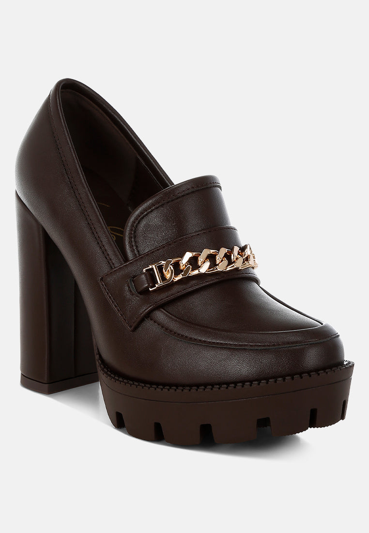 y2k chunky high block heeled loafers by ruw#color_brown