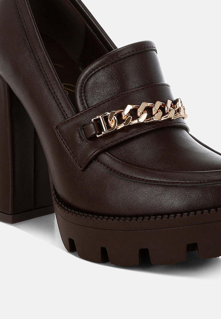 y2k chunky high block heeled loafers by ruw#color_brown