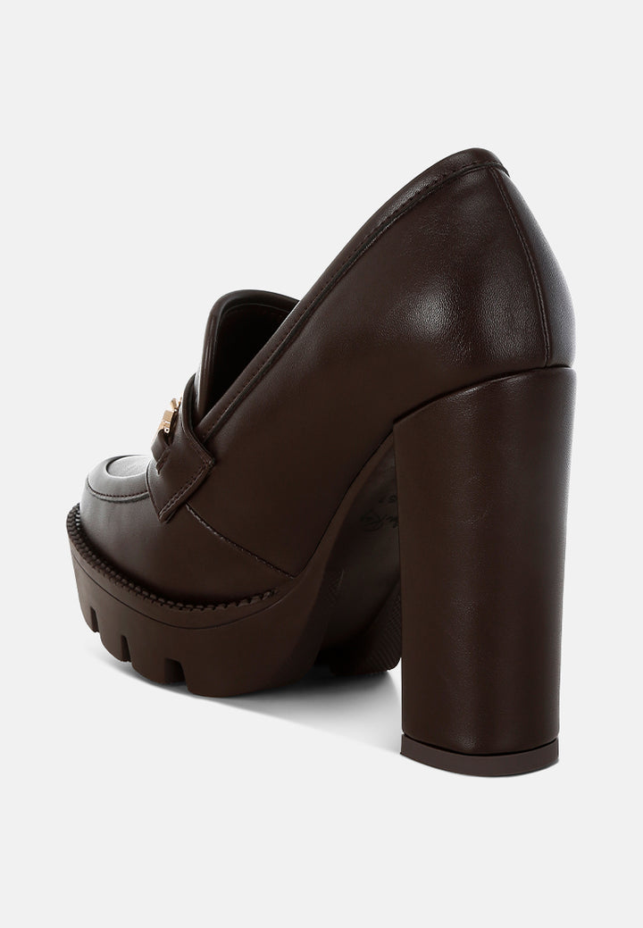 y2k chunky high block heeled loafers by ruw#color_brown