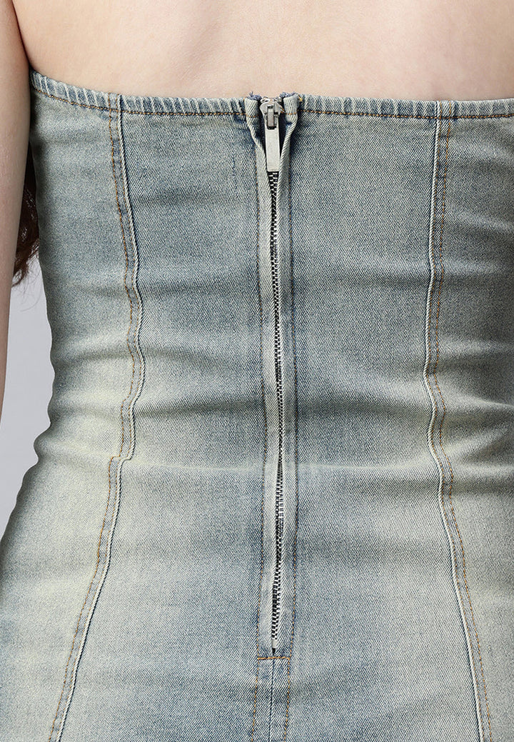 strapless denim mini dress by ruw#color_vintage
