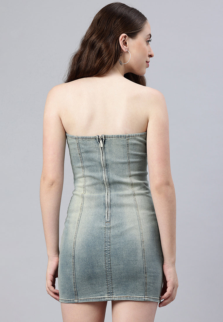 strapless denim mini dress by ruw#color_vintage