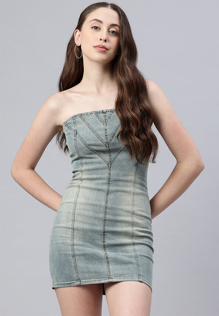 strapless denim mini dress by ruw#color_vintage