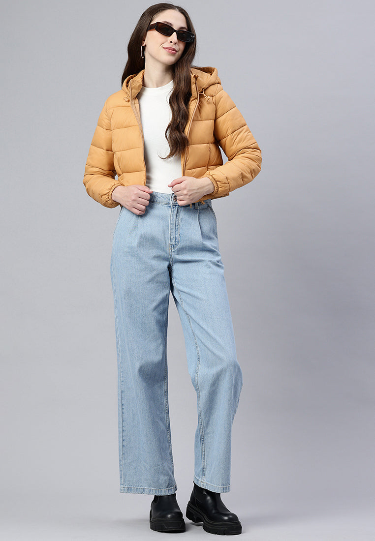 cropped down hooded jacket by ruw#color_taupe