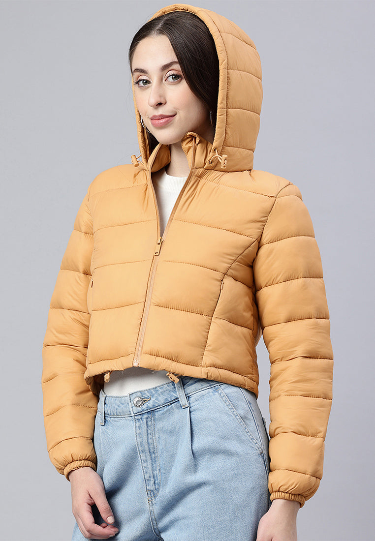 cropped down hooded jacket by ruw#color_taupe