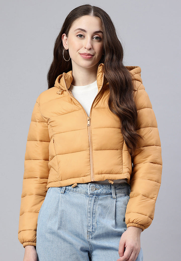 cropped down hooded jacket by ruw#color_taupe