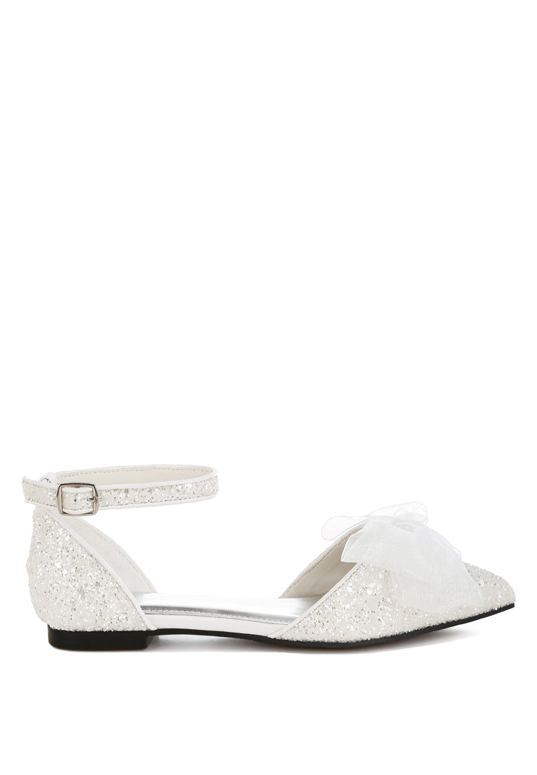 sheer bow detail glitter flat sandals by ruw#color_white