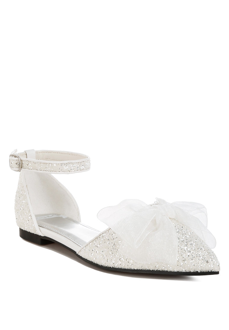 sheer bow detail glitter flat sandals by ruw#color_white