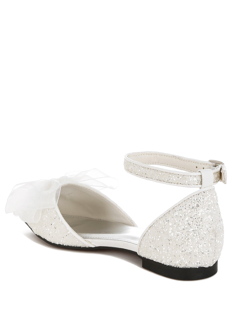 sheer bow detail glitter flat sandals by ruw#color_white