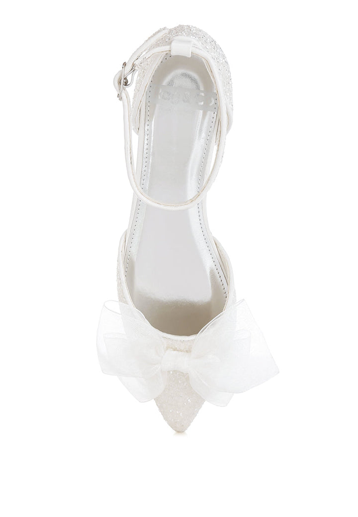 sheer bow detail glitter flat sandals by ruw#color_white