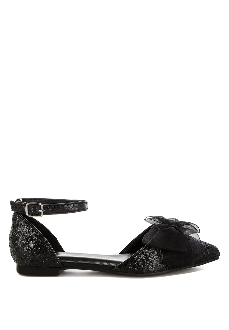 sheer bow detail glitter flat sandals by ruw#color_black