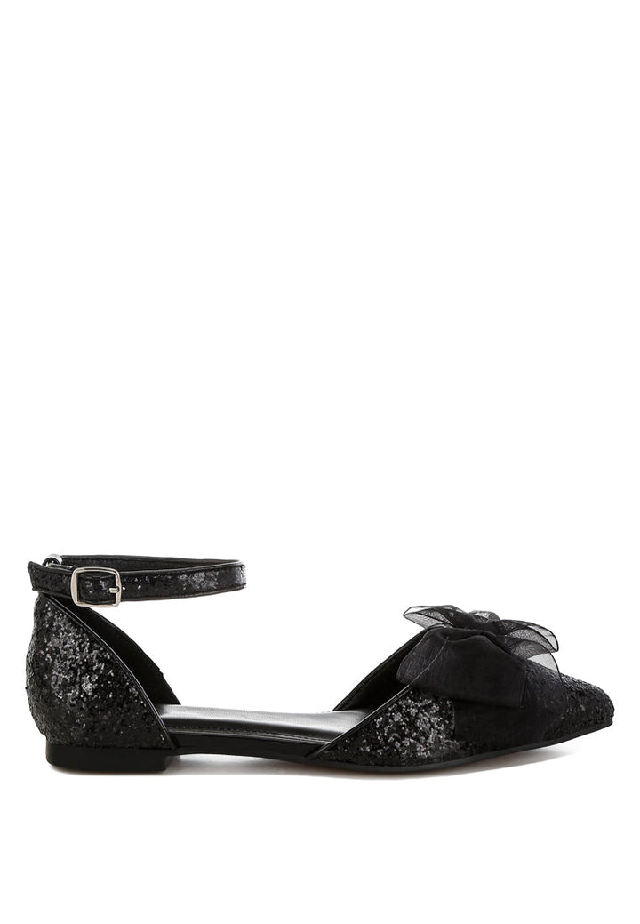sheer bow detail glitter flat sandals by ruw#color_black