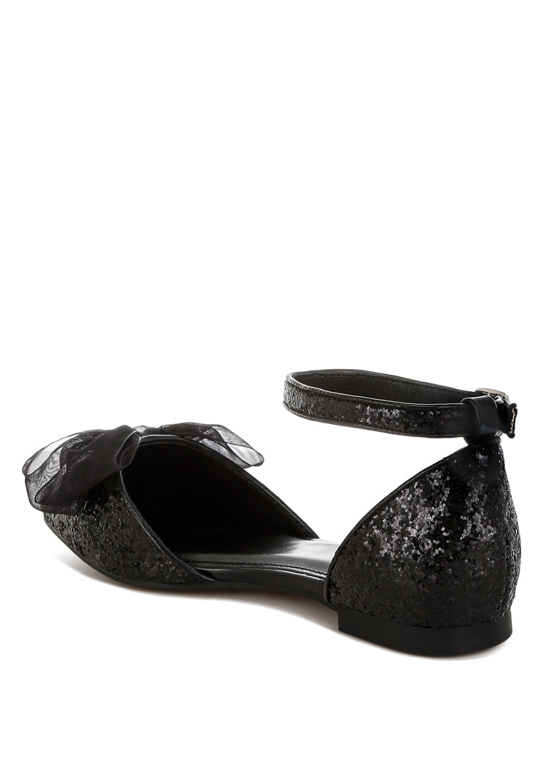 sheer bow detail glitter flat sandals by ruw#color_black
