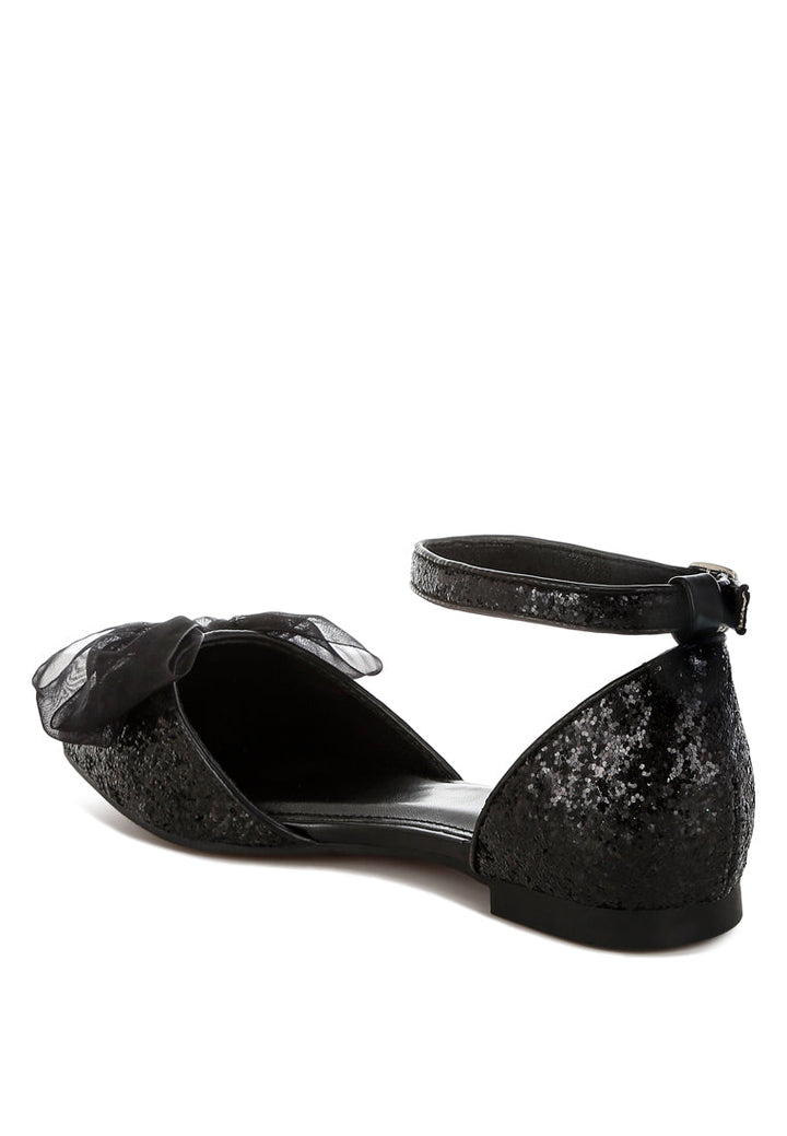 sheer bow detail glitter flat sandals by ruw#color_black