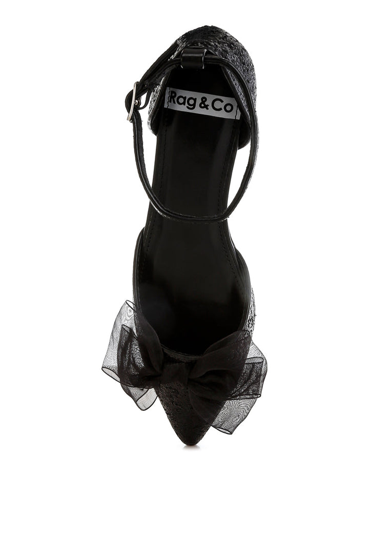 sheer bow detail glitter flat sandals by ruw#color_black