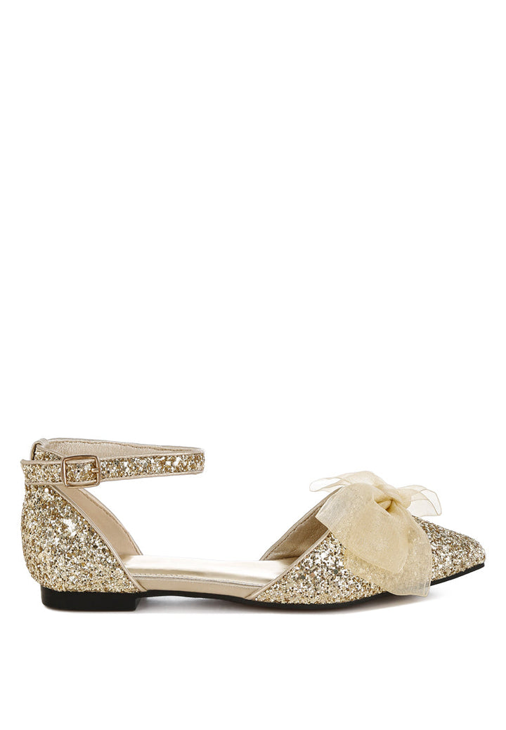 sheer bow detail glitter flat sandals by ruw#color_gold