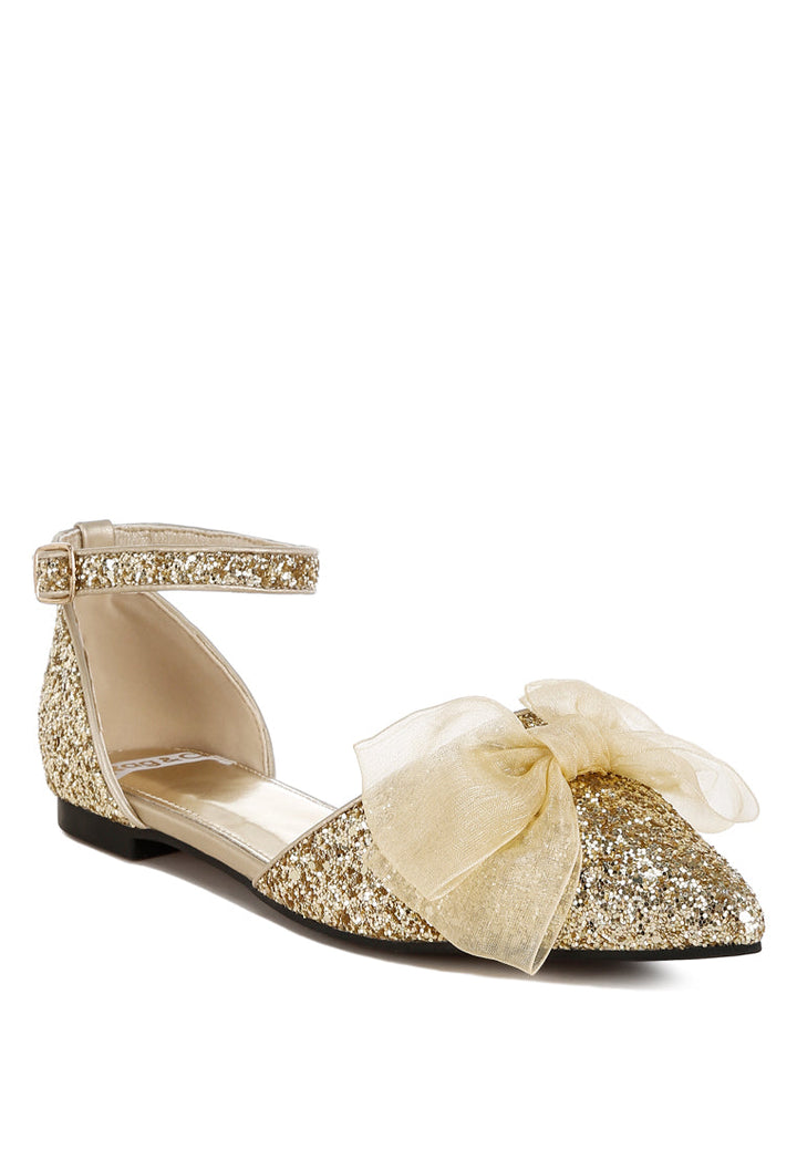 sheer bow detail glitter flat sandals by ruw#color_gold