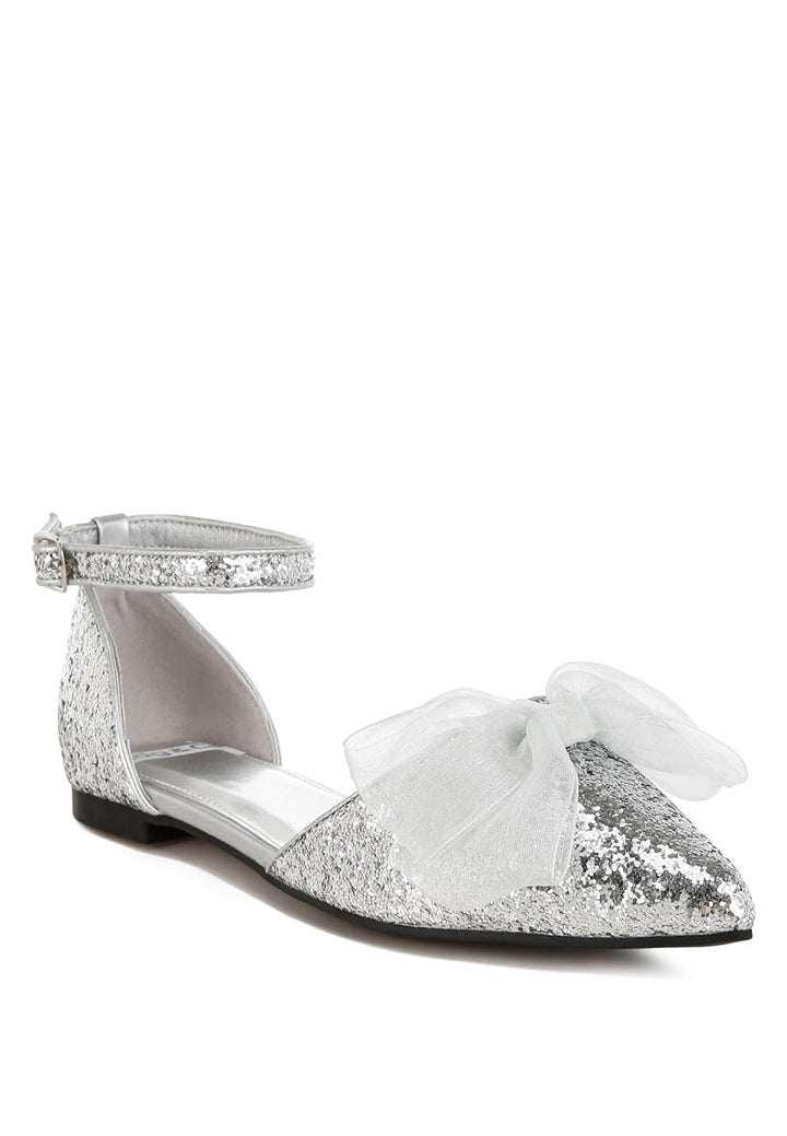 sheer bow detail glitter flat sandals by ruw#color_silver