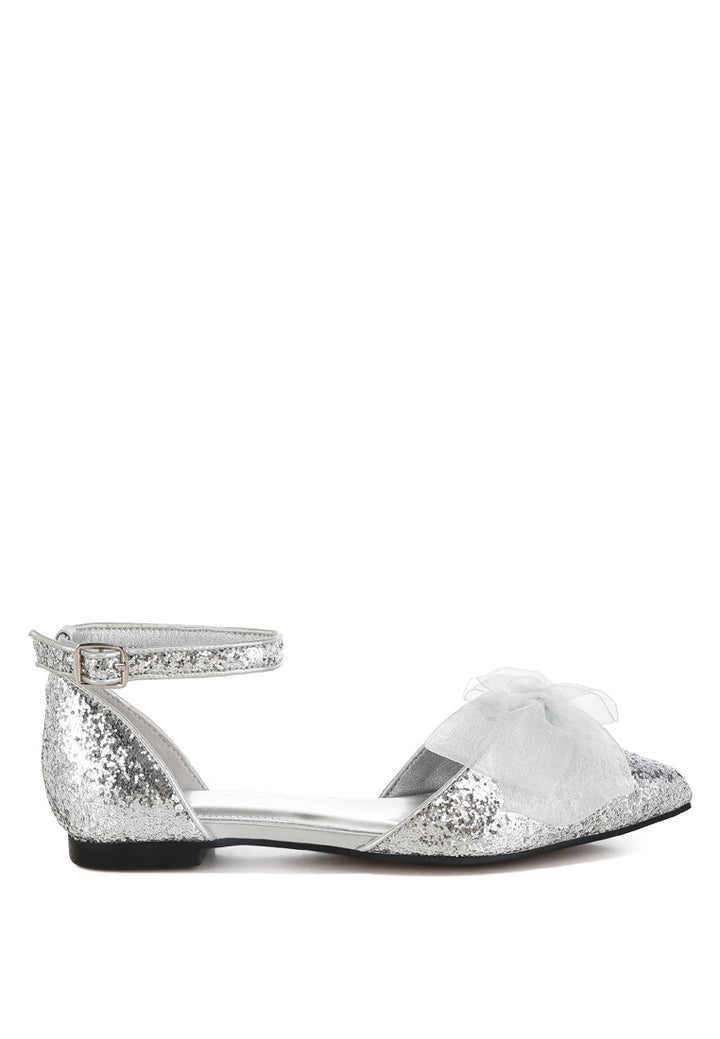 sheer bow detail glitter flat sandals by ruw#color_silver