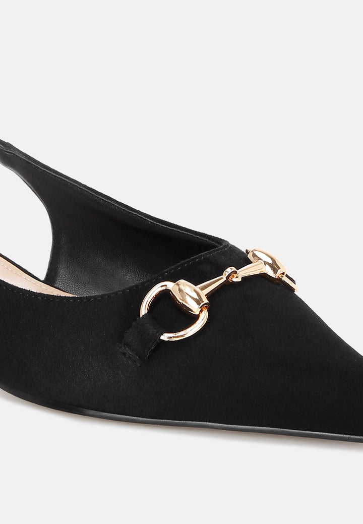 classic horsebit detail slingback heels by ruw#color_black-suede