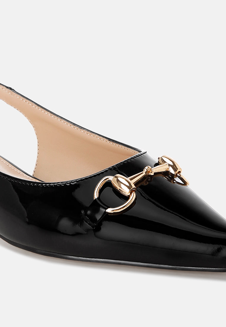 classic horsebit detail slingback heels by ruw#color_black-patent