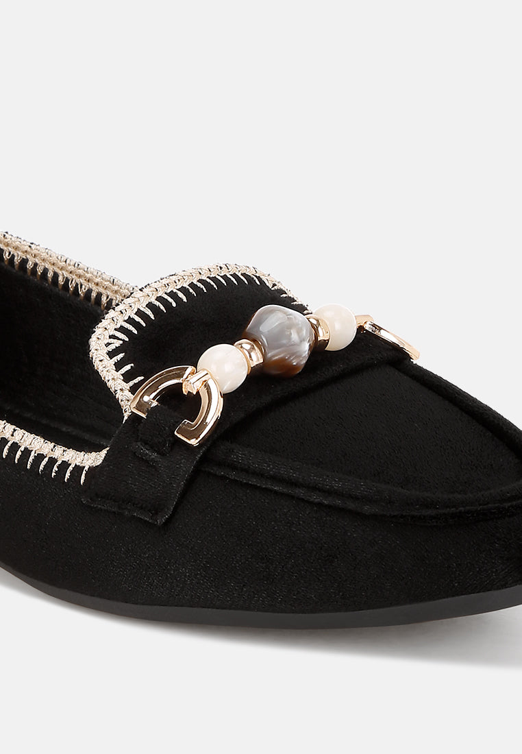 bead embellished ballet flats#color_black