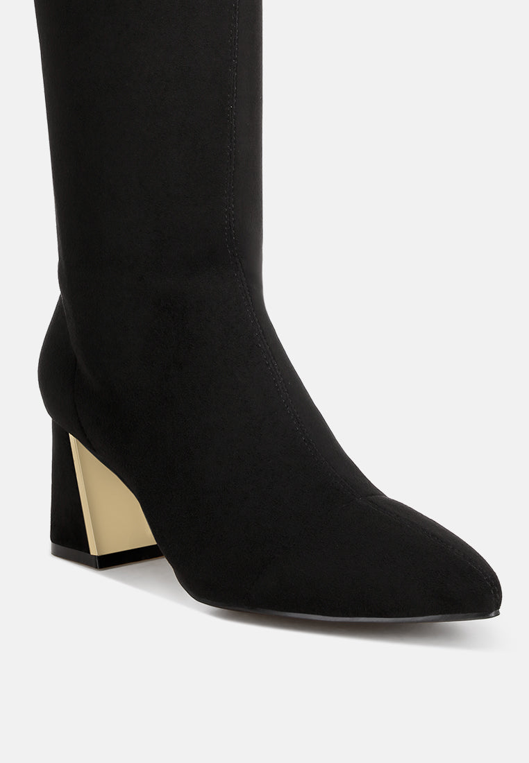 Free Form Stretchable Fit Block Heel Boots#color_black-suede