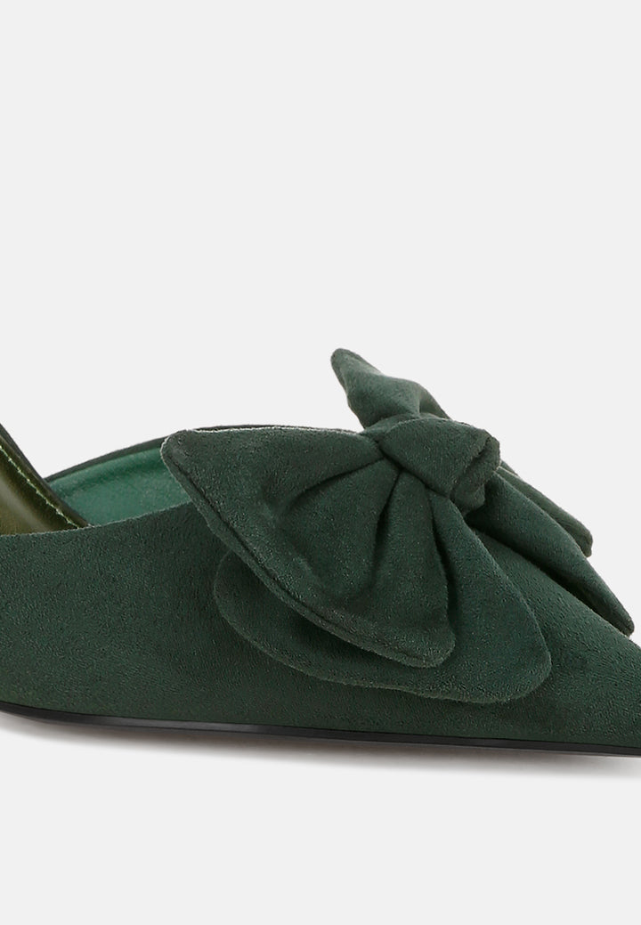 Papave Bow Detail Stiletto Heels#color_green-suede