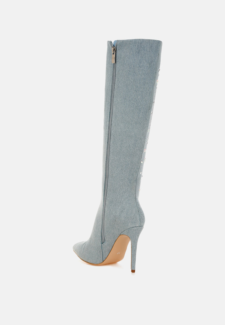 coastra rhinestone embellished stiletto boots#color_dark-blue