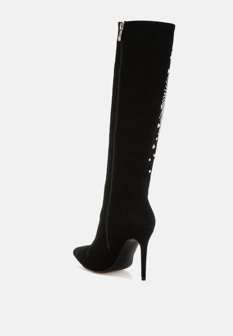 coastra rhinestone embellished stiletto boots#color_black