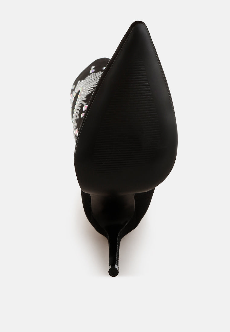 coastra rhinestone embellished stiletto boots#color_black