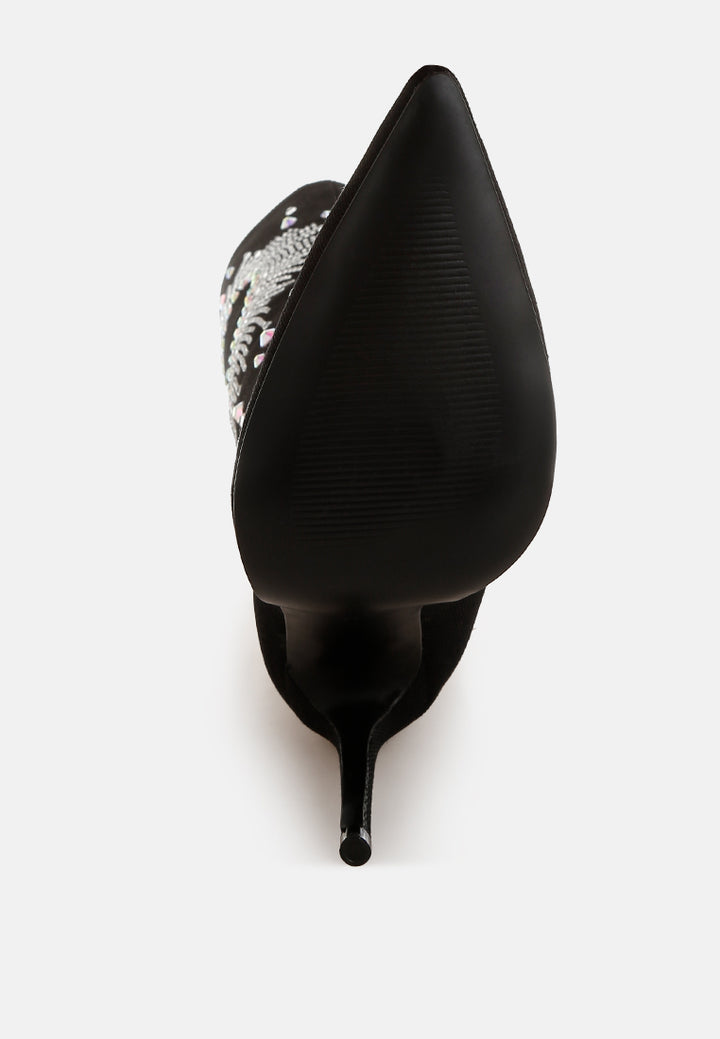 coastra rhinestone embellished stiletto boots#color_black